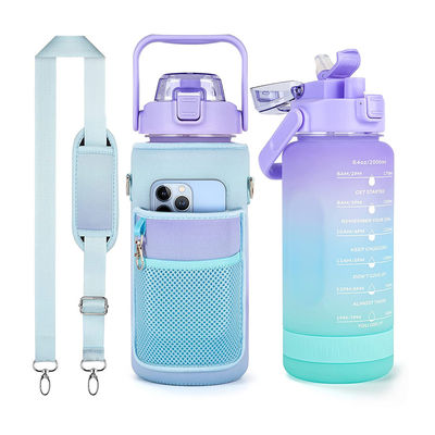 2L marcador de tempo motivacional garrafa de água com palha e adesivos cor gradual durável