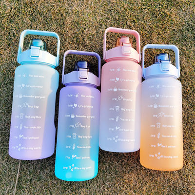 2L marcador de tempo motivacional garrafa de água com palha e adesivos cor gradual durável
