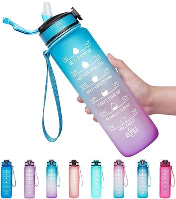 Garrafa de água motivacional para ginástica, marcador de tempo, plástico congelado, sem BPA