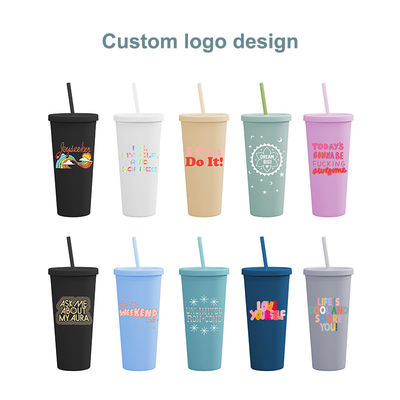 Copo de água de plástico reutilizável AS PP Tumbler com palha e tampa Custom Logotipo para taça de viagem de café gelado