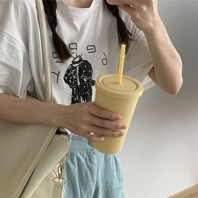 Copo de água de plástico reutilizável AS PP Tumbler com palha e tampa Custom Logotipo para taça de viagem de café gelado
