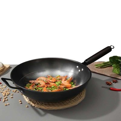 Estilo Minimalista Fava de Mel Sem Adesivo 34cm Ferro puro Wok de Fritura Sustentável e Durável