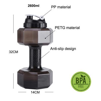 Adultos PETG Eco-friendly 2.6L garrafa de água em forma de haltere para exercícios de fitness esportivo