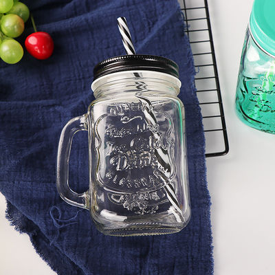 Taças de vidro personalizadas 500ml Mason Clear Glass Cup Cola de sumo de água com palha e tampa