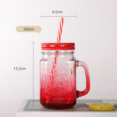 Taças de vidro personalizadas 500ml Mason Clear Glass Cup Cola de sumo de água com palha e tampa