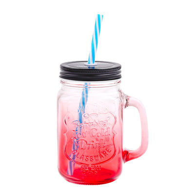 Taças de vidro personalizadas 500ml Mason Clear Glass Cup Cola de sumo de água com palha e tampa