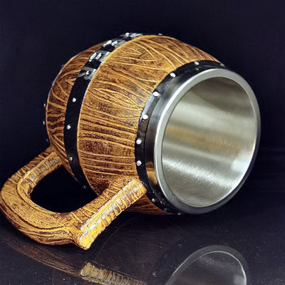 550 ml de cabo de madeira de aço inoxidável caneca de café de cerveja com 304 interior e ABS exterior