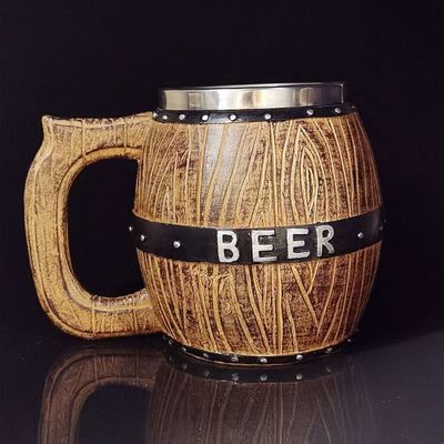 550 ml de cabo de madeira de aço inoxidável caneca de café de cerveja com 304 interior e ABS exterior