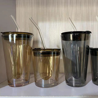 Taças de café portáteis de acompanhamento feminino Garrafa de chá de leite frio com alça e tampa de palha