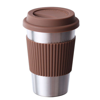 Taça de café de aço inoxidável personalizada 17oz Dupla parede 18/8 Tumbler com manga de silicone