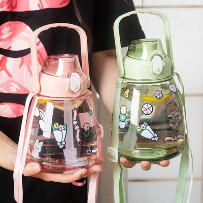 Conveniente garrafa de água de desporto de boca larga de 38oz Design personalizado Plástico transparente com palha