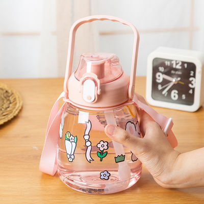 Conveniente garrafa de água de desporto de boca larga de 38oz Design personalizado Plástico transparente com palha