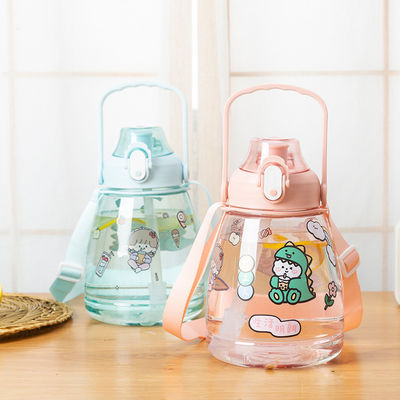 Conveniente garrafa de água de desporto de boca larga de 38oz Design personalizado Plástico transparente com palha