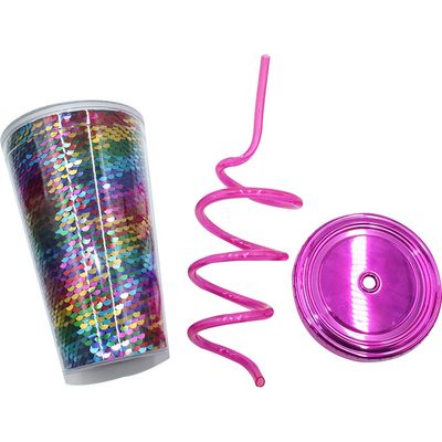 Logotipo personalizado Glitter Tumbler com palha e tampa para fluxo de água com revestimento anticorrosivo