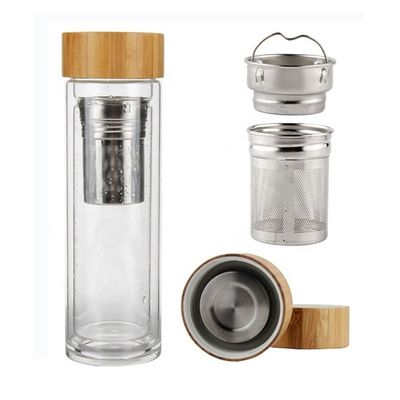 Garrafa de água de vidro de 350 ml de alto borosilicato com infusor de chá e água