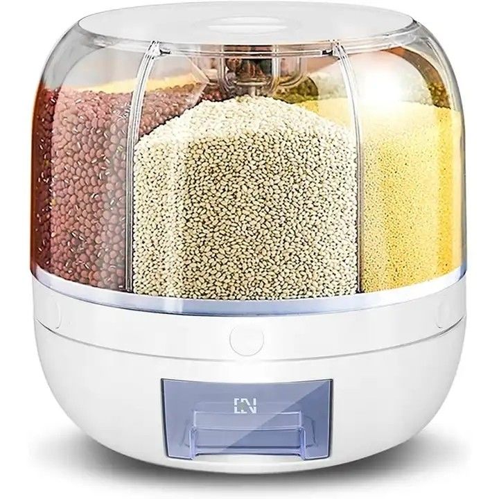 Dispensador de grãos rotativo de 6 grades à prova de umidade com caixa de arroz de logotipo personalizado