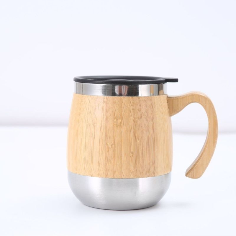 450ml Copo de aço inoxidável de bambu Estilo de design clássico e acessórios para o seu
