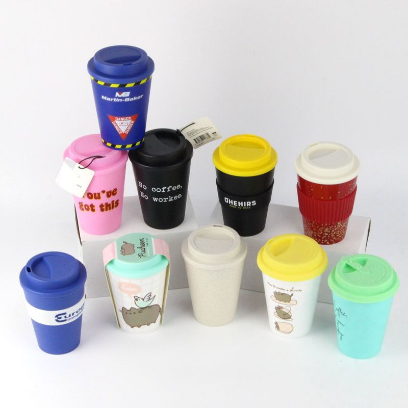 12 oz 350 ml de cálice de café de fibra de bambu reutilizável com tampa Um item de presente ideal