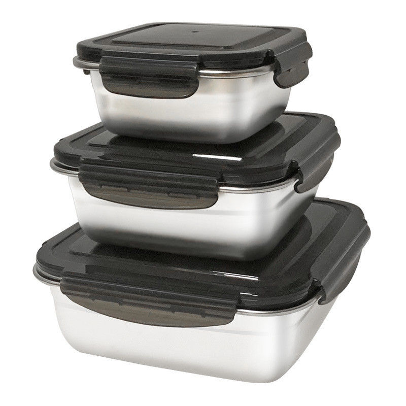 Rectangular 400/750/1200ml Caixa de almoço Bento de aço inoxidável com tampa de bloqueio e durável