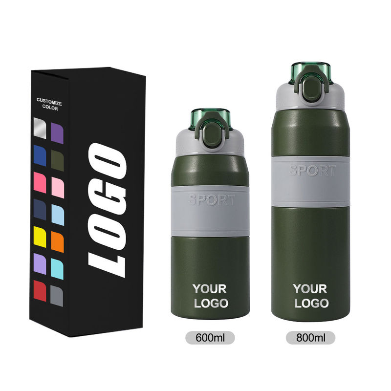 Garrafa de água de aço inoxidável isolada personalizada de 600 ml/800 ml com palha e alça portátil