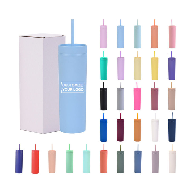 186g de cápsulas de acrílico personalizadas de cores pastel 16oz copos de plástico reutilizáveis com palha