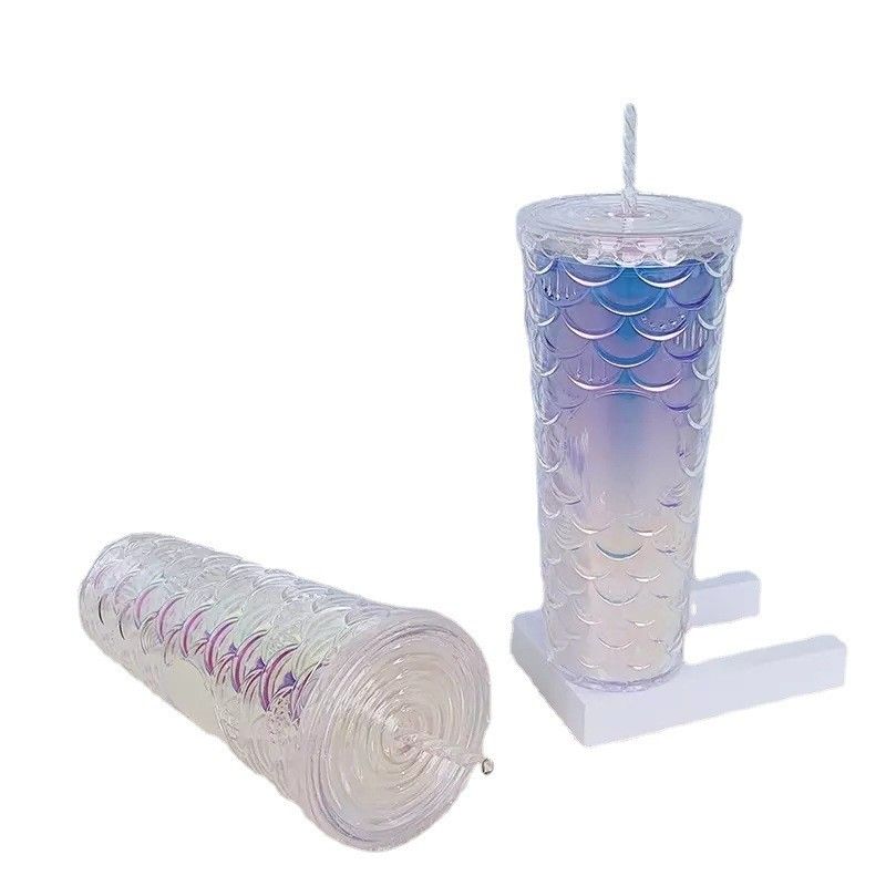 Método de fluxo de água Criativo caneca caneca plástico camada dupla Flash rosa de peixe de escala de copos