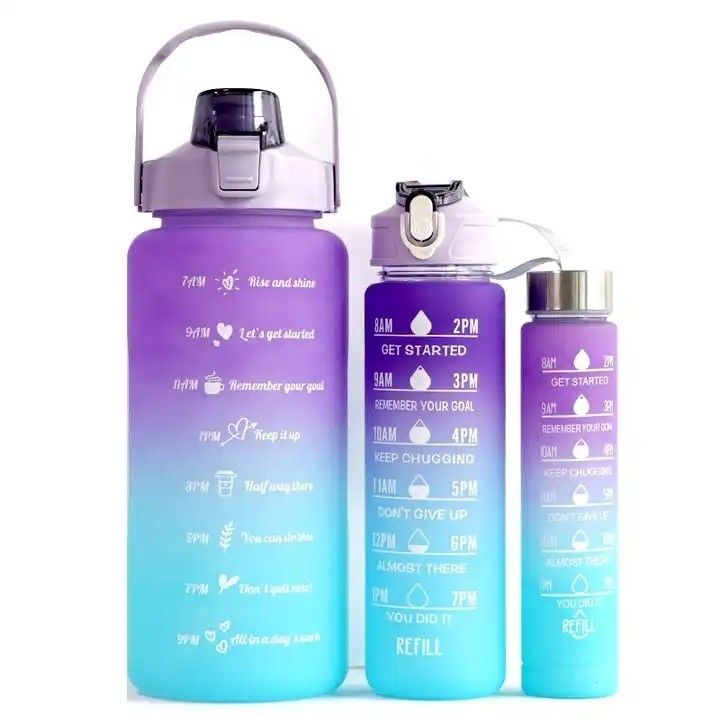 Unisex 3 em 1 Marcador de Tempo Motivacional Cor Gradiente Fota de Água Set 2000ml 900ml 500ml