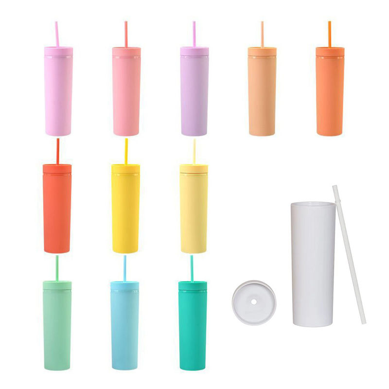 16oz Capacidade Custom Double Wall Tumblers com tampa e palha Feito de plástico PP