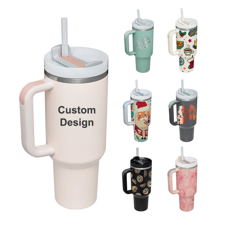 American Style Custom Pattern 40oz Tumbler com manobra de tampa e palha de aço inoxidável