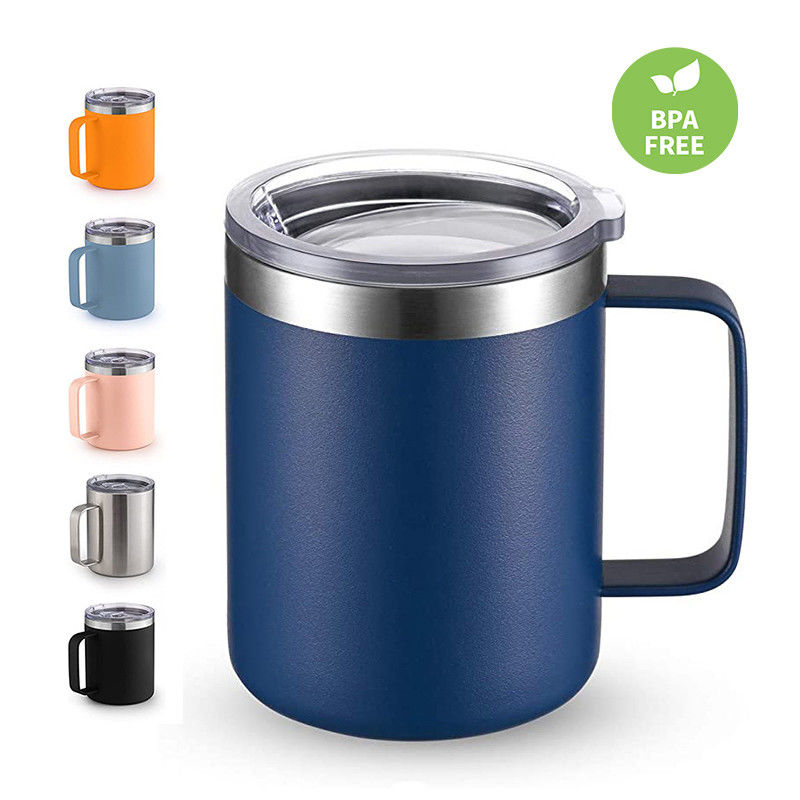 Taças de café de viagem isoladas a vácuo de aço inoxidável de parede dupla personalizadas com alça para acampamento