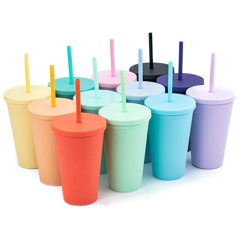 Custom AS PP Duplo Parede Colorido Acrílico Matte Preto Copo de plástico Tumbler com tampa e palha