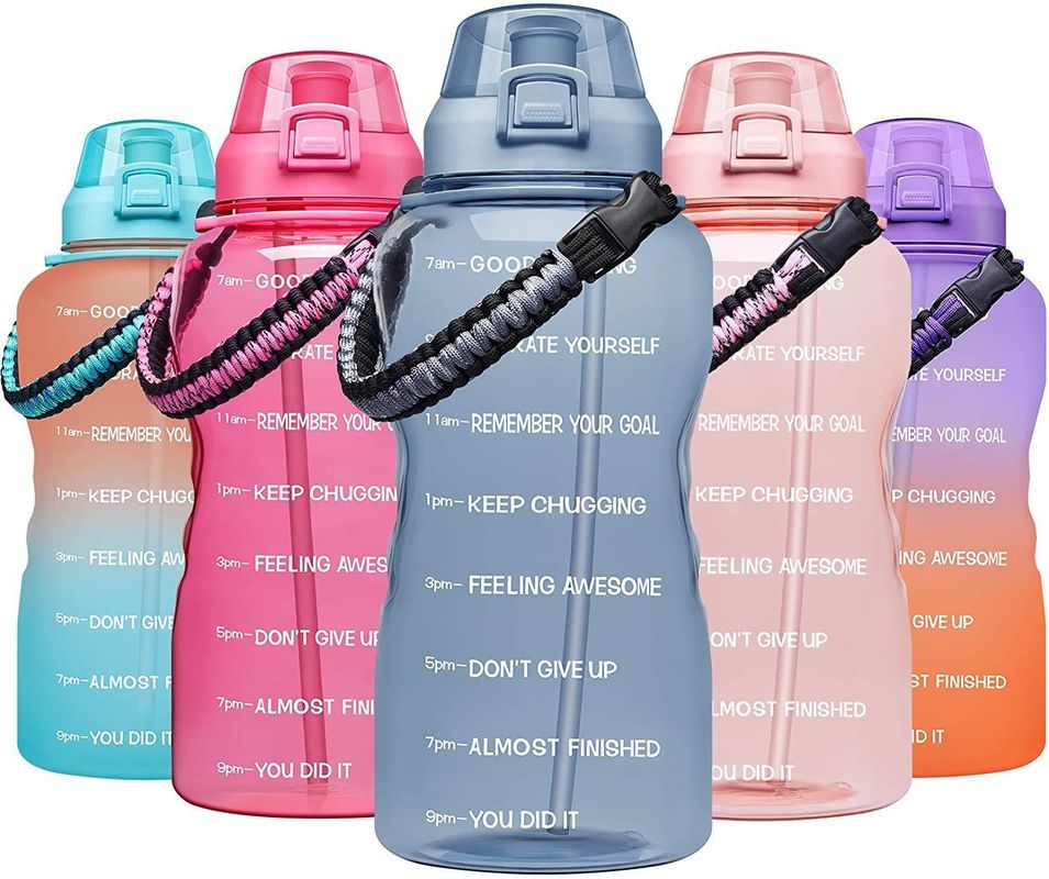 Garrafa de água motivacional para ginástica, marcador de tempo, plástico congelado, sem BPA