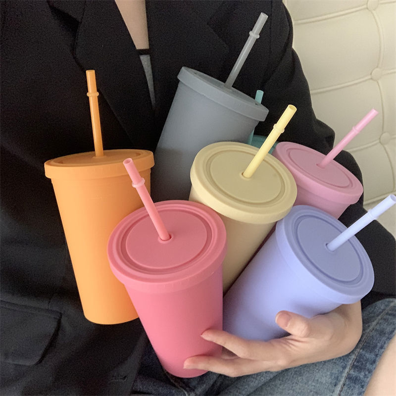 Copo de água de plástico reutilizável AS PP Tumbler com palha e tampa Custom Logotipo para taça de viagem de café gelado