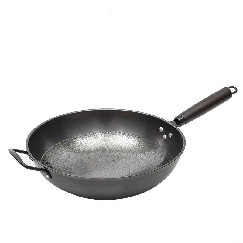 Estilo Minimalista Fava de Mel Sem Adesivo 34cm Ferro puro Wok de Fritura Sustentável e Durável