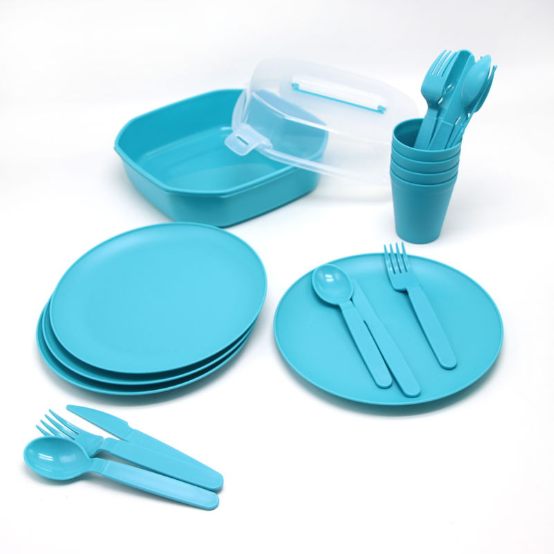 Conjunto de utensílios portáteis de mesa de exterior pigmentados para 4 pessoas Inclui prato de colher de garfo de faca