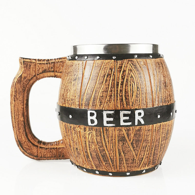 550 ml de cabo de madeira de aço inoxidável caneca de café de cerveja com 304 interior e ABS exterior