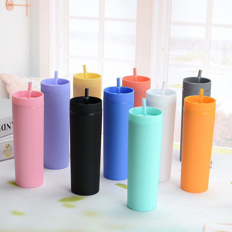 Minimalista Eco Amigável Custom Bpa Livre 16oz PP garrafa de água de plástico com canudos