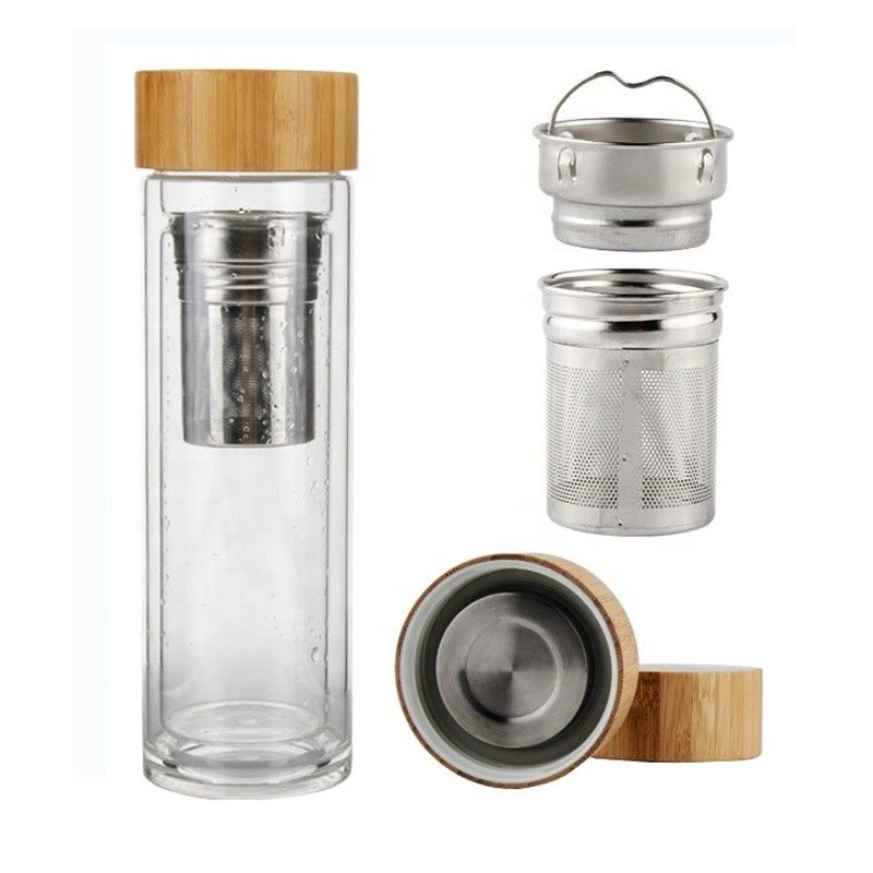 Garrafa de água de vidro de 350 ml de alto borosilicato com infusor de chá e água